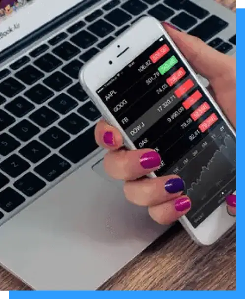 Advanced stock trading app on smartphone with financial charts and market data, highlighting digital investing and trading platforms.
