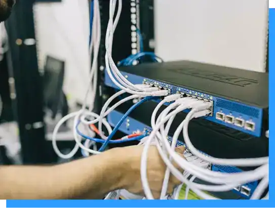 High-quality network switch with multiple Ethernet cables connected, showcasing professional IT infrastructure and network management setup for optimal connectivity.