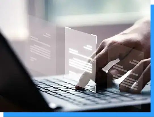 Advanced digital interface with holographic data projections, showcasing innovative technology solutions by Rivell for enhanced data management and cybersecurity.