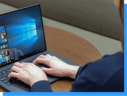 Efficient laptop user working on Windows 10 laptop for remote work or online collaboration.