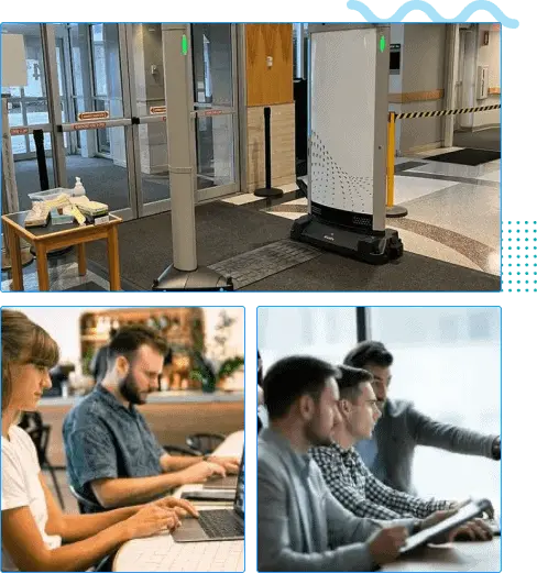 UHF RFID security gates at airport entrance for contactless access control and passenger safety.