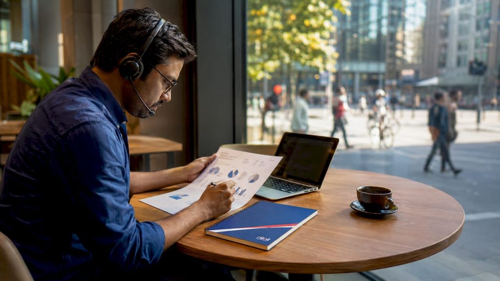Remote IT technician working at dual-monitor desk