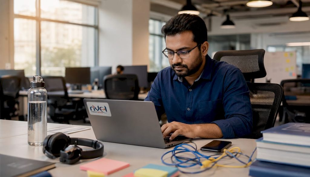 IT professional managing cloud endpoints at desk