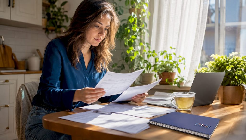 Small business owner reviewing IT support documents
