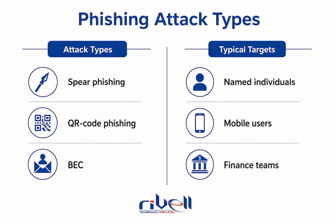Infographic showing phishing attack types and targets