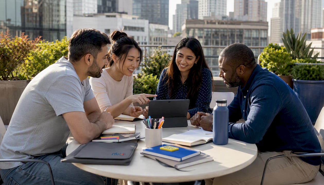 Business team reviewing password manager on laptop