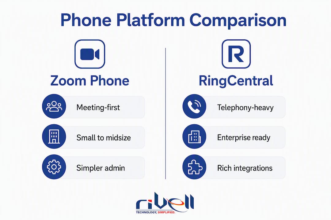 Infographic showing Zoom Phone vs RingCentral feature comparison
